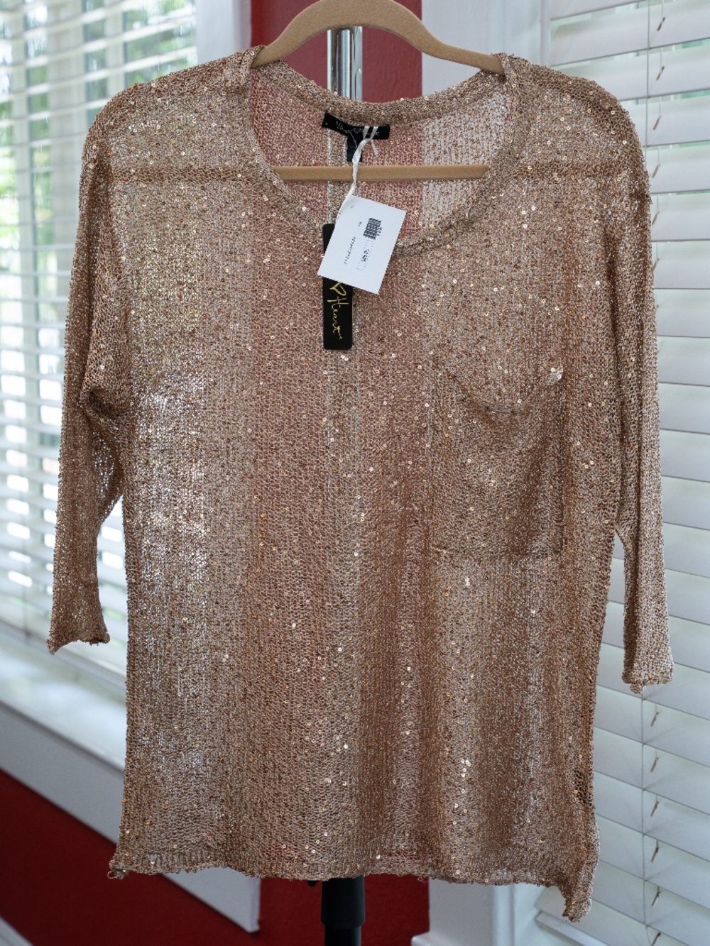 Gold Sequin Mesh Sweater NWT